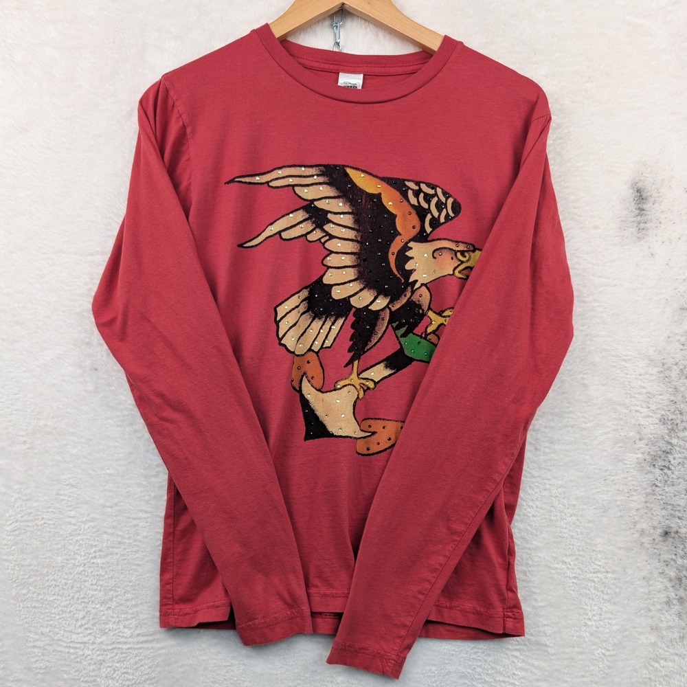 VTG Ed Hardy T-Shirt Men's Small Red Eagle Rhinestone Tattoo Art Streetwear Y2K
